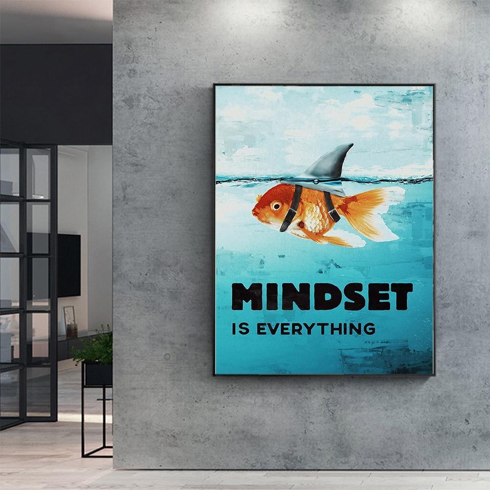 Mindset Is Everything Motivational Shark Fish Animal Canvas Painting-Unframed-Dablew11