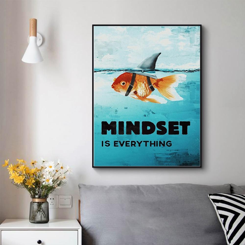 Mindset Is Everything Motivational Shark Fish Animal Canvas Painting-Unframed-A-Dablew11