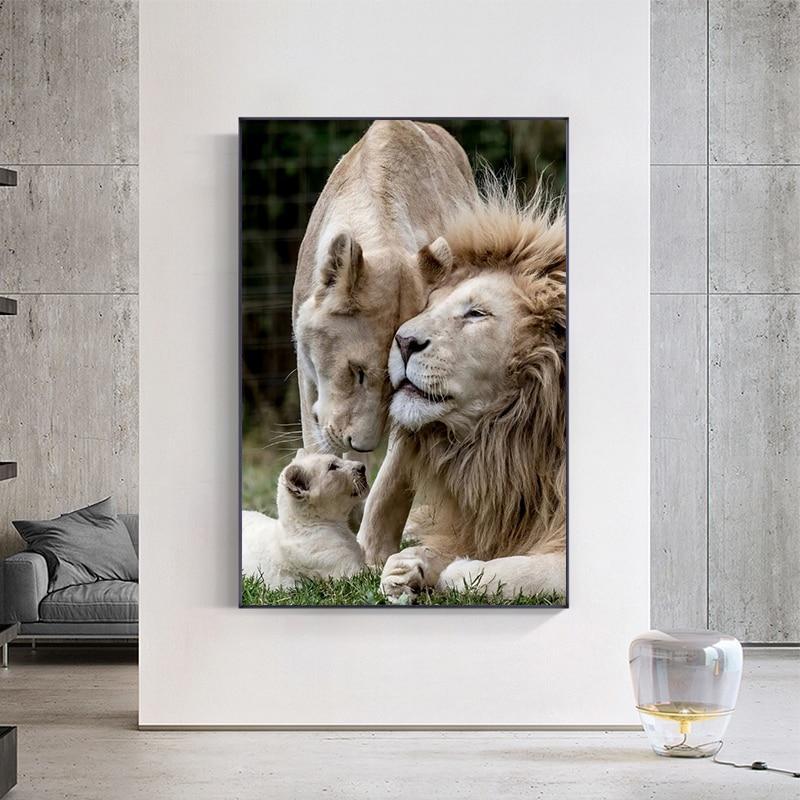 Modern Animal Lion Family Canvas Poster and Print Wall Art-Unframed-Dablew11