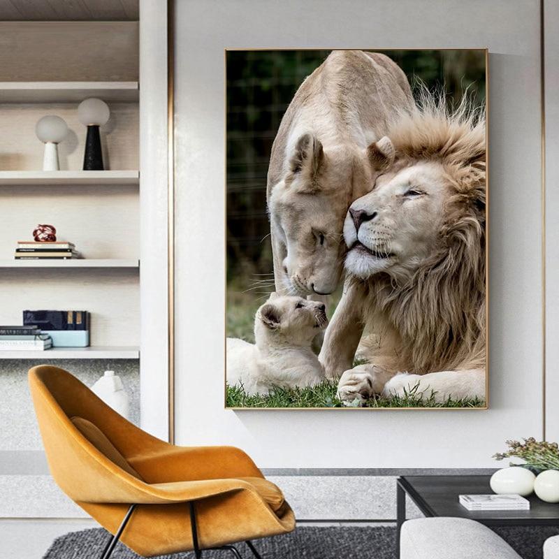 Modern Animal Lion Family Canvas Poster and Print Wall Art-Unframed-Dablew11