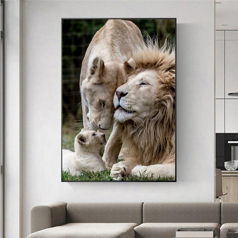 Modern Animal Lion Family Canvas Poster and Print Wall Art-Unframed-A-Dablew11