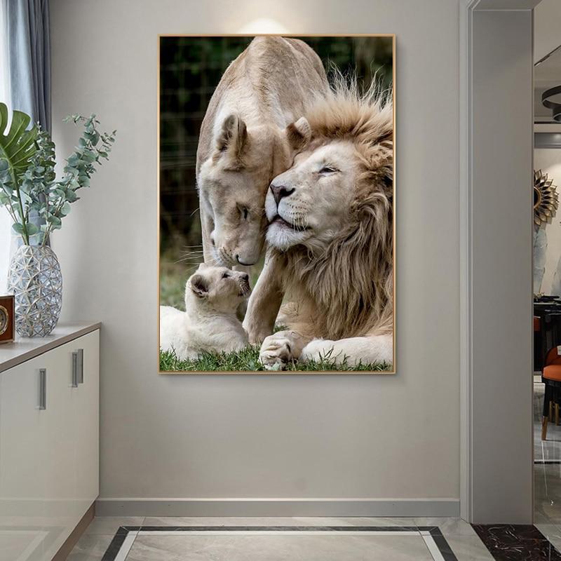 Modern Animal Lion Family Canvas Poster and Print Wall Art-Unframed-Dablew11