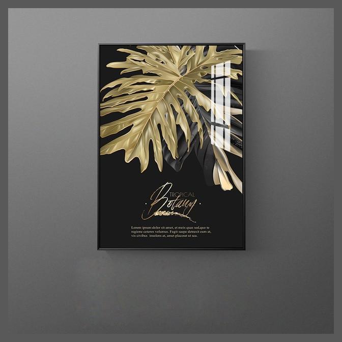 Modern Nordic Black Golden Feather Leaves Canvas Wall Art Print - Unframed-D-Dablew11