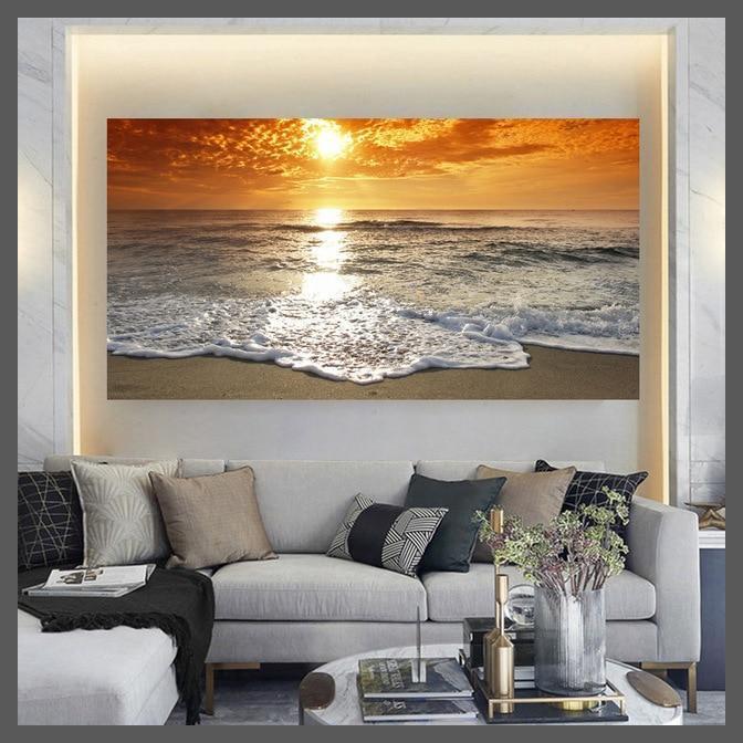 Natural Landscape Beach Sunset Canvas Wall Art Print - Unframed-60x120CM-Dablew11
