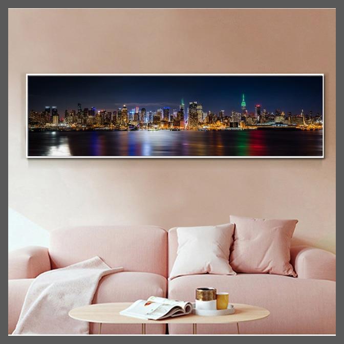 New York City Night Landscape Canvas Wall Print - Unframed-A-Dablew11