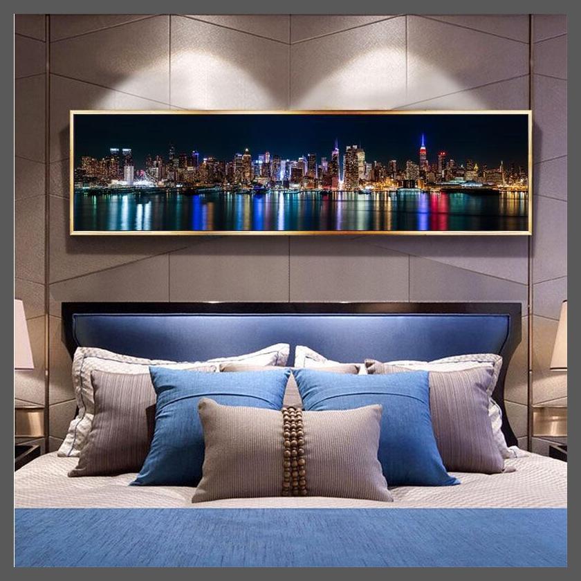 New York City Night Landscape Canvas Wall Print - Unframed-Dablew11