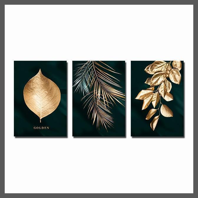 Nordic Decoration Golden Leaf Canvas Wall Art Print - Unframed-3PCS-Dablew11