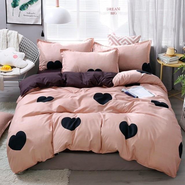 Pink Sheet with Big Black Hearts Bedding Set-Single Cover 150X200-Dablew11