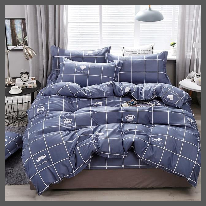 Plaid Grey Linen Sheet Set | Gray Plaid Bed Sheet Set-King Cover 220X240cm-Dablew11