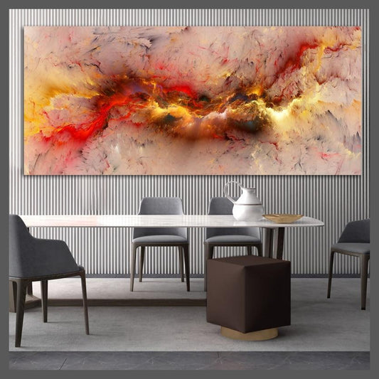 Red Fusion Abstract Oil Painting Canvas Wall Art - Unframed-60x135cm-Dablew11