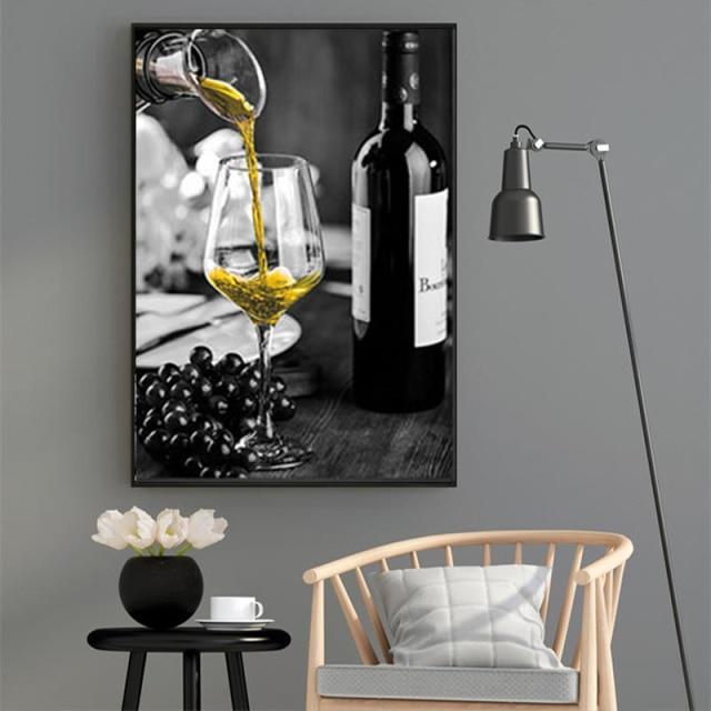 Romantic Black White Wine Glasses Modern Canvas Art Wall-Yellow-1-Dablew11