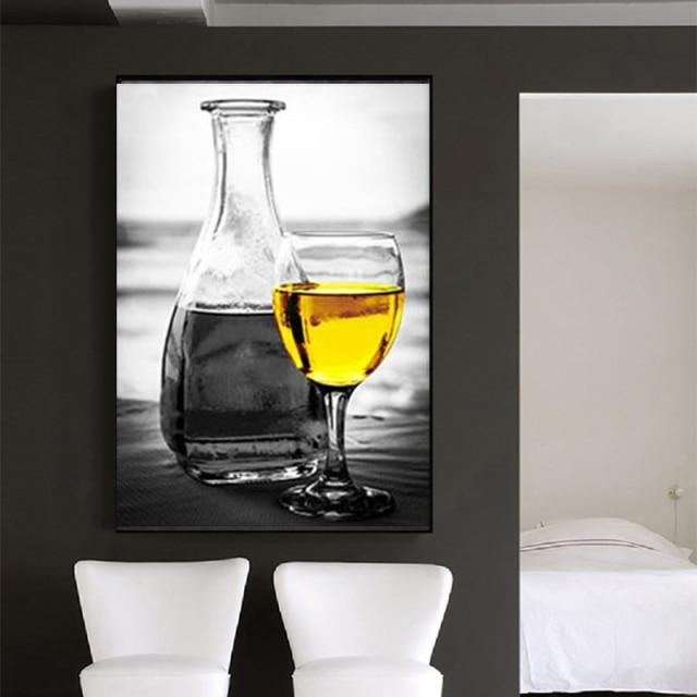 Romantic Black White Wine Glasses Modern Canvas Art Wall-Yellow-2-Dablew11