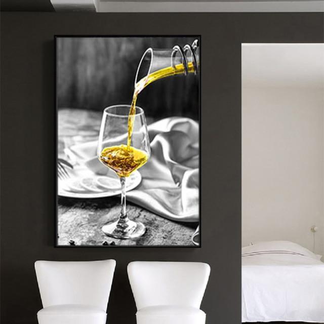 Romantic Black White Wine Glasses Modern Canvas Art Wall-Yellow-3-Dablew11
