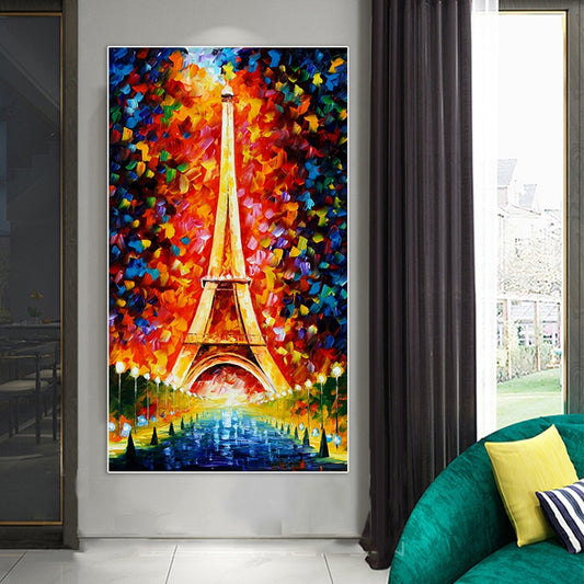 Colourful Eiffel Tower Paris Knife Paiting Canvas Print