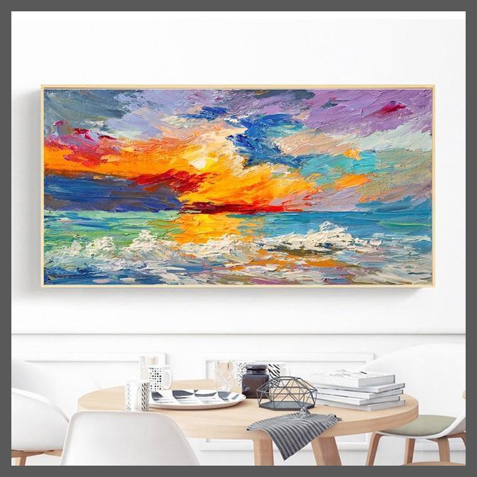 Sky Sea Sunrise Water Ink Canvas Wall Art Print - Unframed-20x40CM-Dablew11