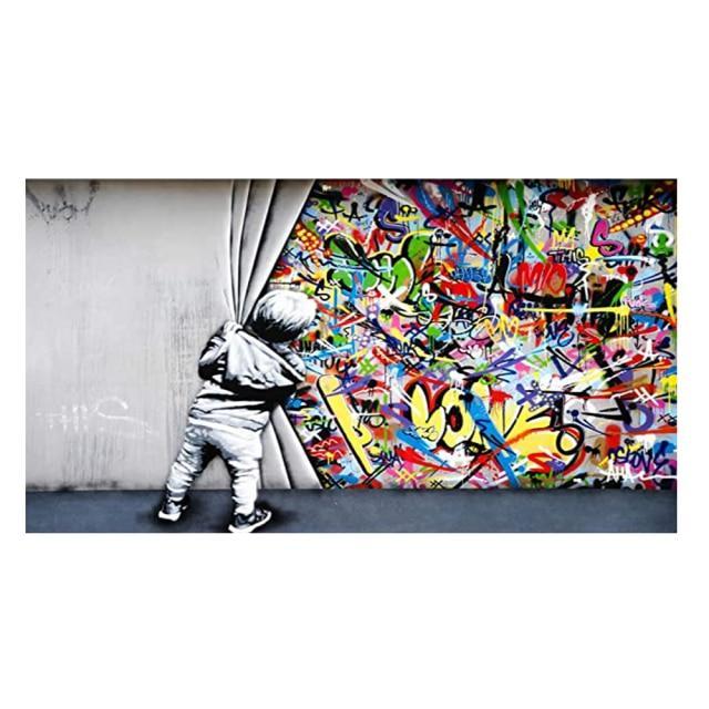 Street Graffiti Behind The Curtain Canvas Paintings Wall Art-Unframed-A-Dablew11