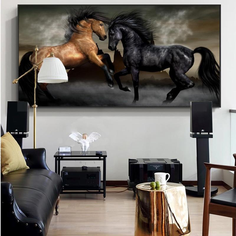 Two Horses Dancing Pictures Canvas Posters and Prints Wall Art-Unframed-Dablew11