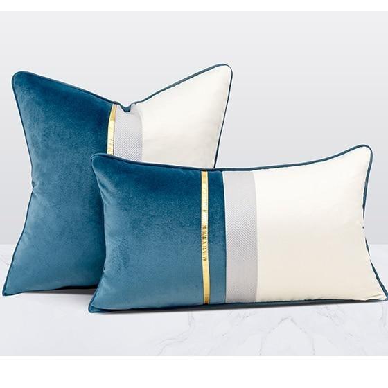 Velvet Leather Patchwork Navy Blue Yellow Gray Throw Pillow Covers-Dablew11