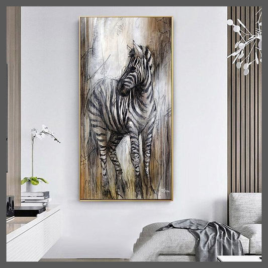 Vintage Zebra Painting Canvas Wall Art-Unframed-50X100CM-Dablew11