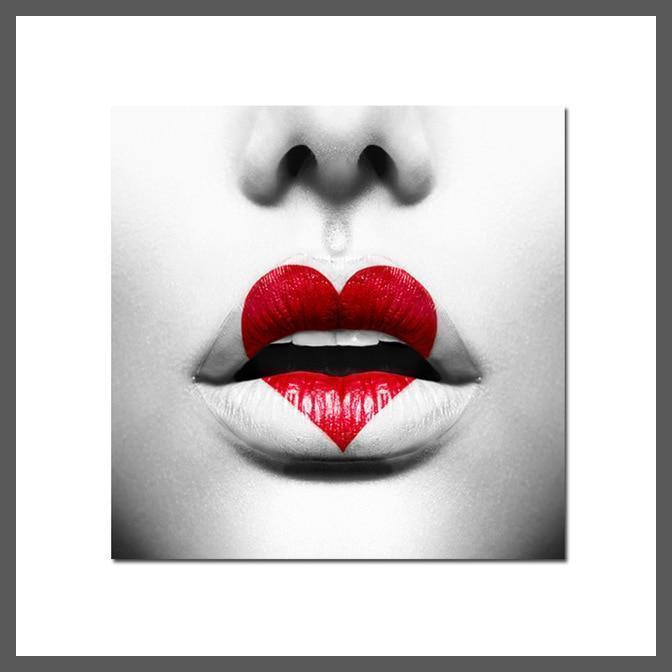 Woman with Red Lips Canvas Wall Art Print - unframed-heart lips-Dablew11