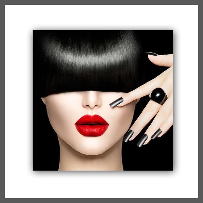 Woman with Red Lips Canvas Wall Art Print - unframed-red lips 3-Dablew11
