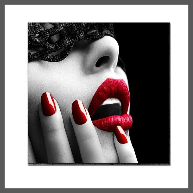 Woman with Red Lips Canvas Wall Art Print - unframed-red lips and red nail-Dablew11