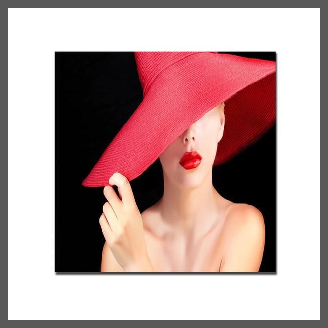 Woman with Red Lips Canvas Wall Art Print - unframed-women with red lips-Dablew11