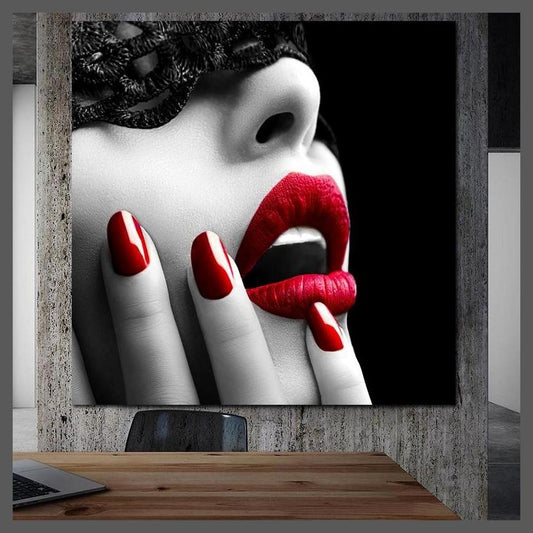 Woman with Red Lips Canvas Wall Art Print - unframed-Dablew11