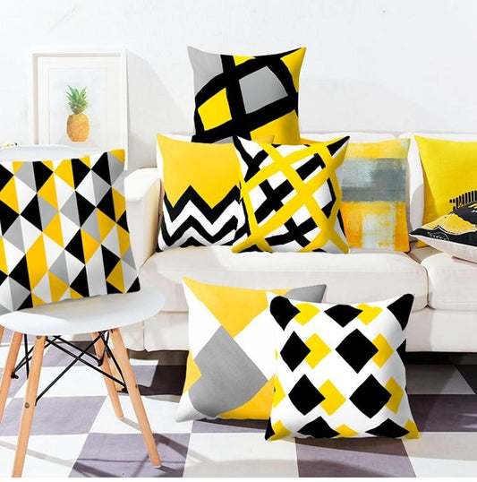 Yellow Geometric Printed Nordic Throw Pillow Covers-Dablew11