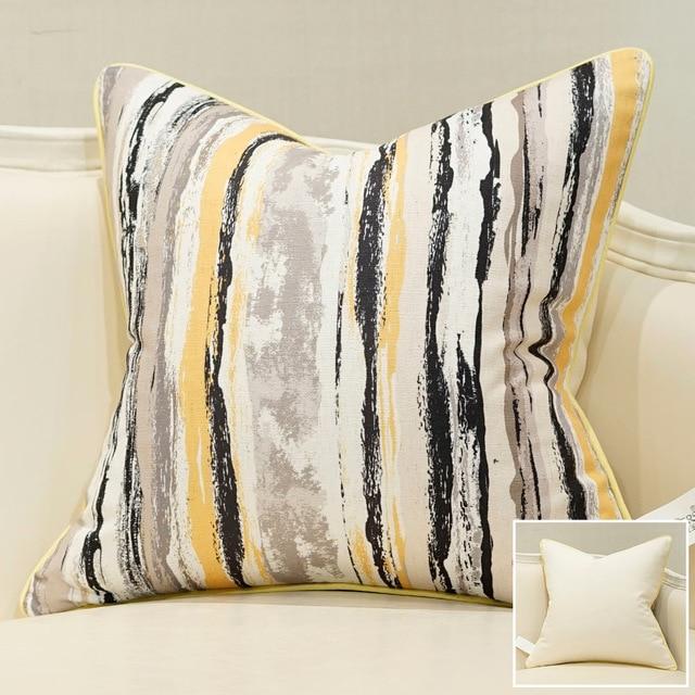Yellow Striped Patchwork Jacquard Pillowcases-E-Dablew11