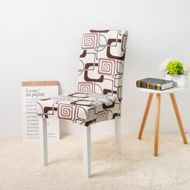 White Chair Covers Spandex - Geometrical Design