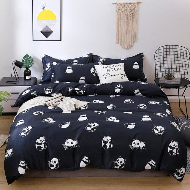 Black & White Cute Panda Kids Duvet Cover Bedding Set
