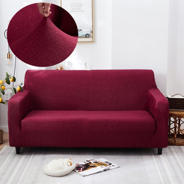Cross Pattern Maroon Stretch Couch Cover