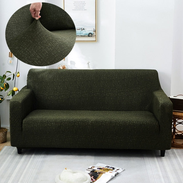 Cross Pattern Dark Moss Green Stretch Couch Cover