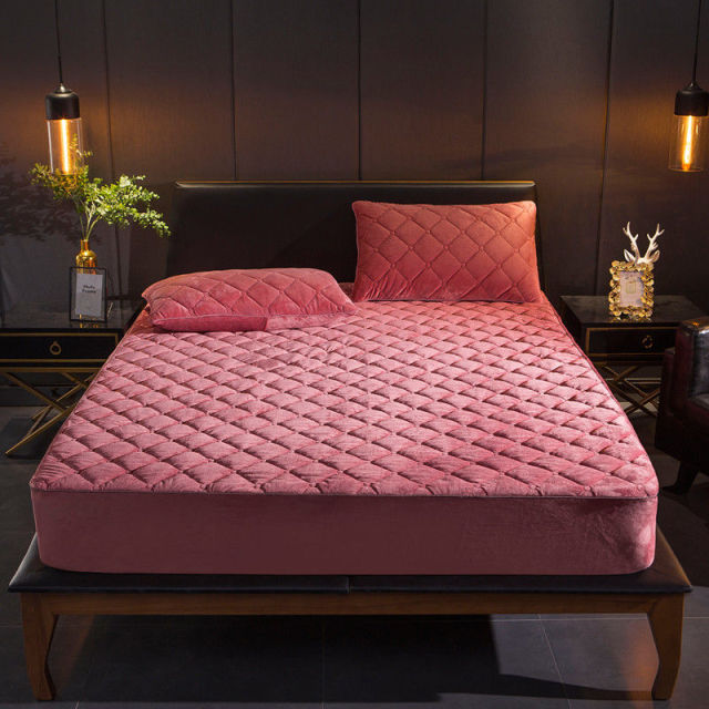 Plush Quilted Protector | Velvet Fitted Mattress Cover -Pink