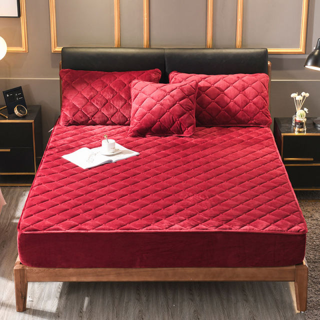 Plush Quilted Protector | Velvet Fitted Mattress Cover -Wine Red