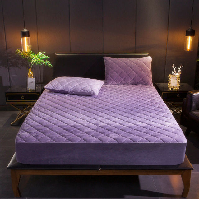 Plush Quilted Protector | Velvet Fitted Mattress Cover -Light urple