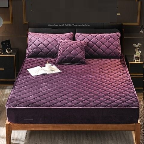 Plush Quilted Protector | Velvet Fitted Mattress Cover -Purple