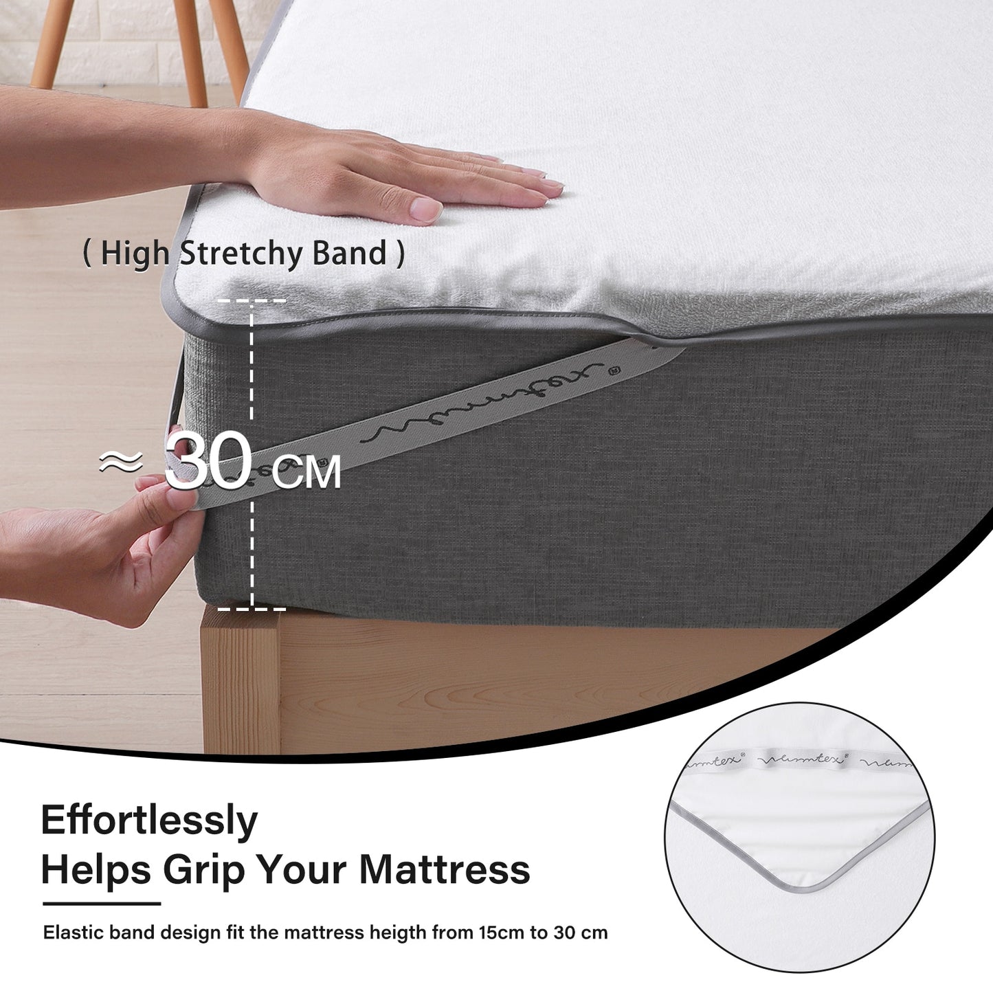 Waterproof Terry Mattress Protector with Elastic Bands In the 4 Corners