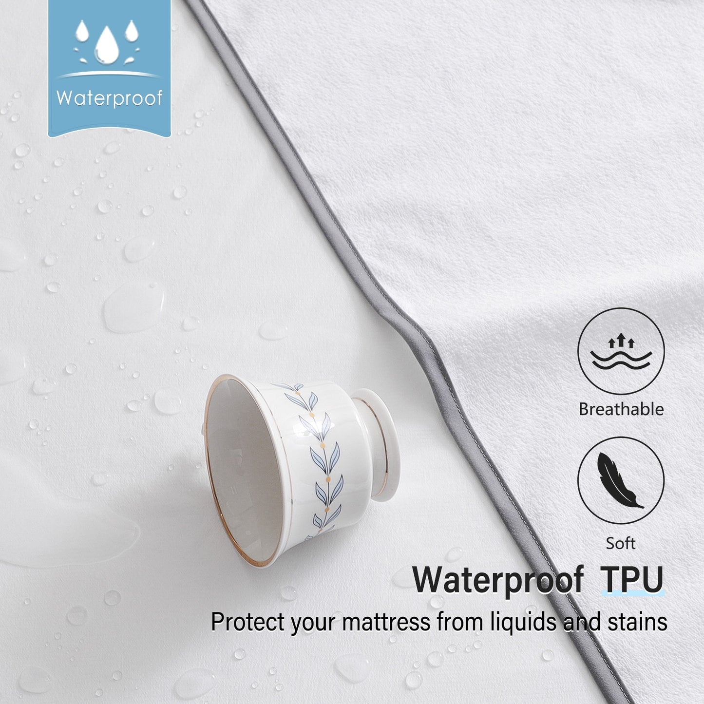 Waterproof Terry Mattress Protector with Elastic Bands In the 4 Corners