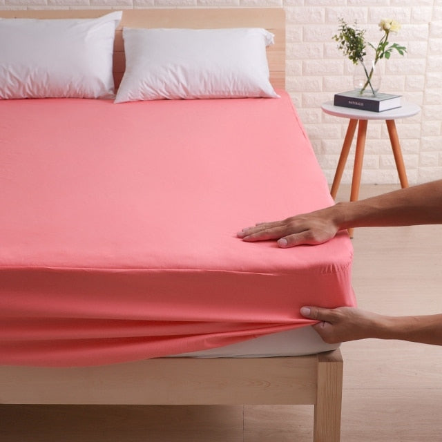 Waterproof Fitted Mattress Cover -Pink