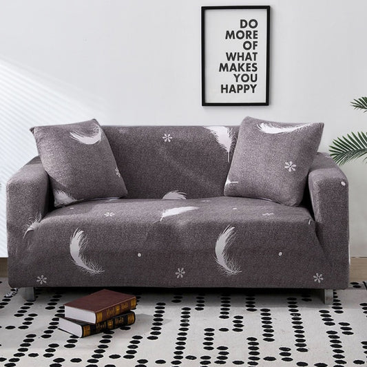 Feather Print on Grey Couch Cover