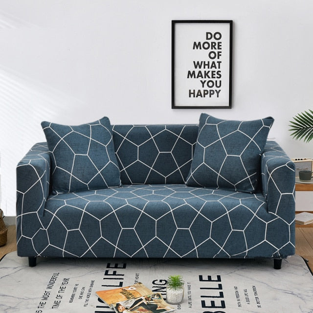 Honeycomb Design in Grey Blue Stretch Couch Cover