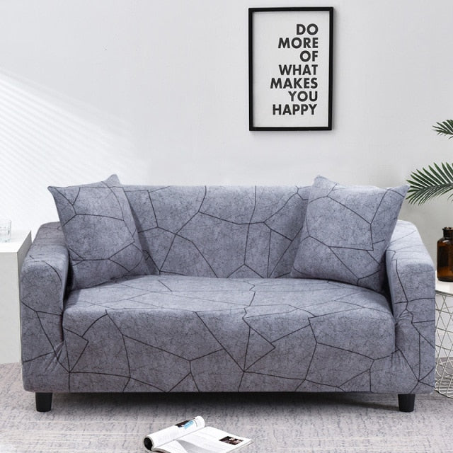 Grey Geometric Pattern Spandex Sofa Cover