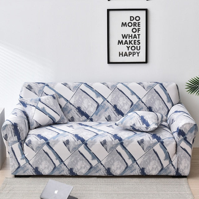 Blue White Pattern Stretch Couch Cover