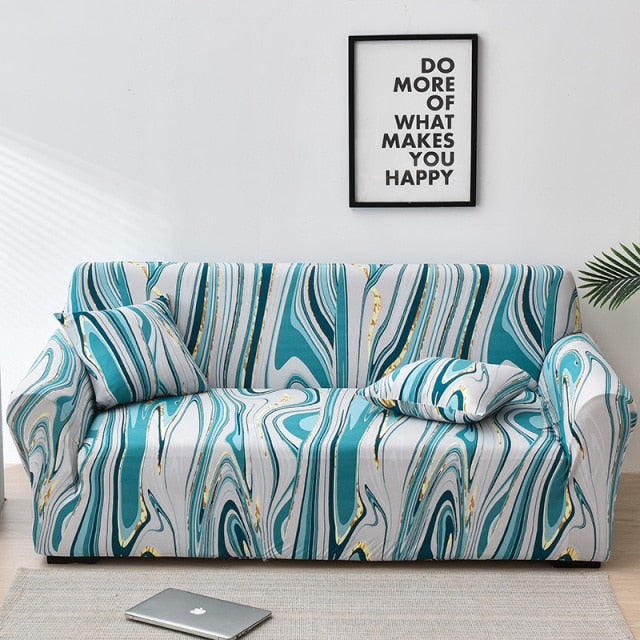 Blue White Marble Pattern Sofa Slipcover