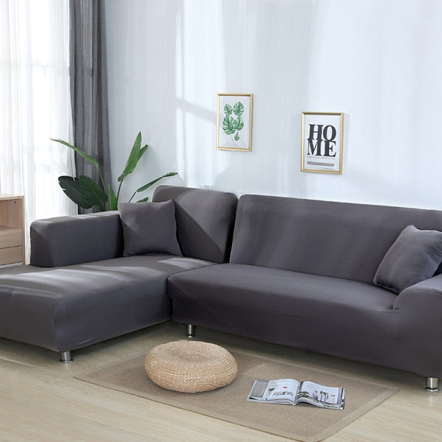 Solid Grey Slipcover for Sofa | Grey Stretch Sectional Couch Covers
