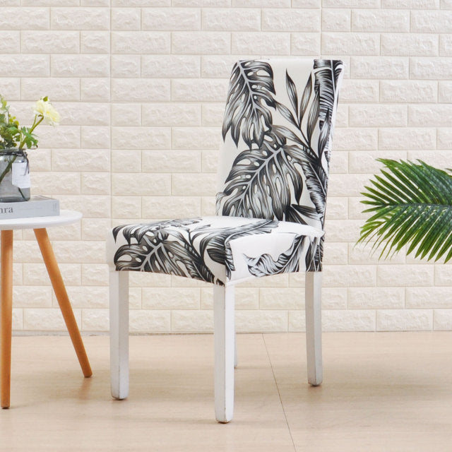 Tropical Black and White Spandex Chair Cover