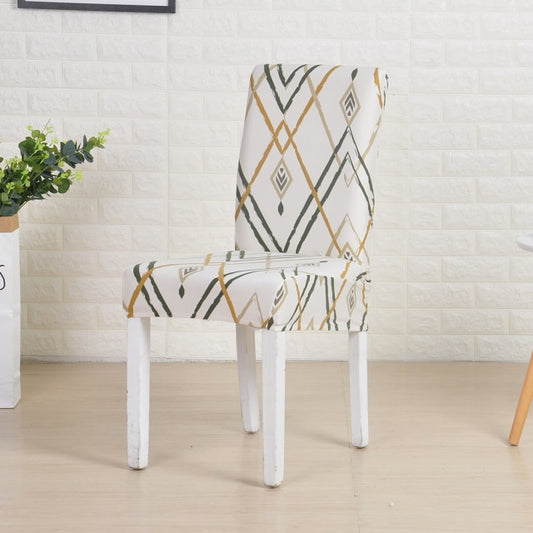 White with Golden Lines Spandex Chair Cover